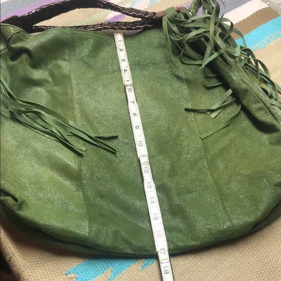 Tano Olive Green Suede Fringe Hobo Bag with Leather Handles 💚🧡 - Picture 7 of 12
